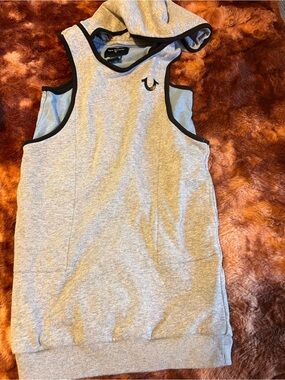 True Religion Girls Hooded Tank Dress Heather Gray Layered Look Sz 6